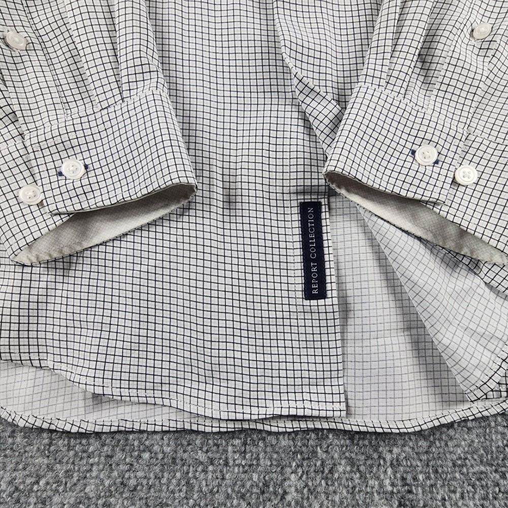 Report Collection Premium Performance Slim Fit Dress Shirt White Black Grid XL - Picture 4 of 8